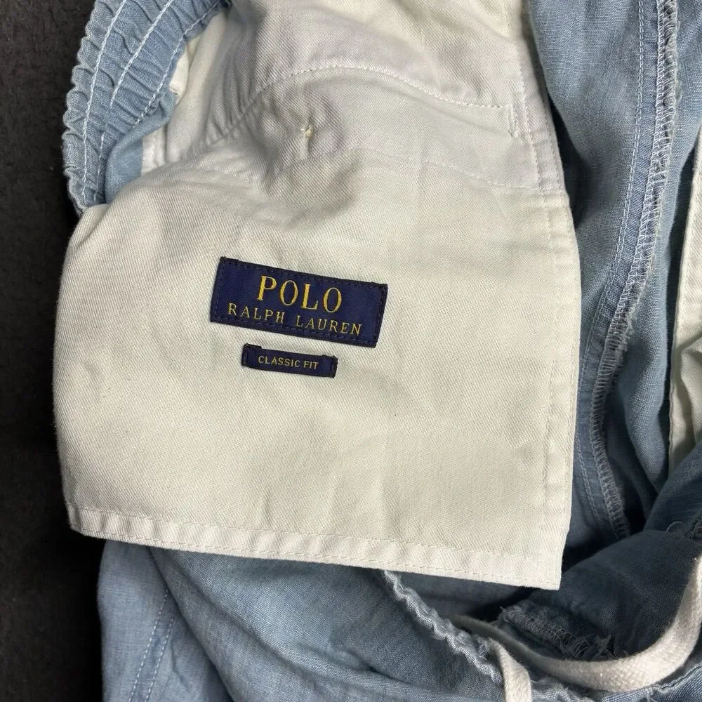 Polo Ralph Lauren Classic Fit Pant Men 2XL Blue Elastic Waist Drawstring Pony